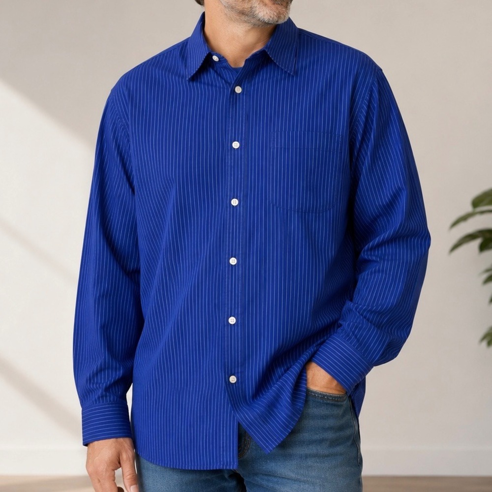 Sonoma Life + Style XXL Blue Pinstripe Cotton Button Front Casual Poplin Shirt